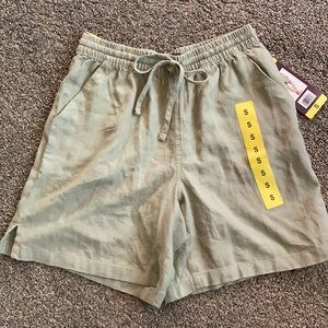 Olive green linen blend shorts